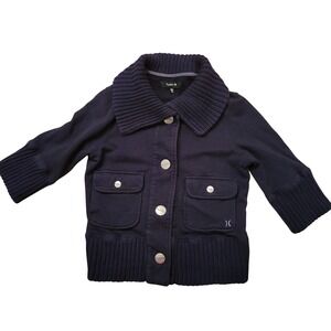 Hurley M Cardigan Sweater Short Jacket Black Ribbed Shawl Collar Utility Goth